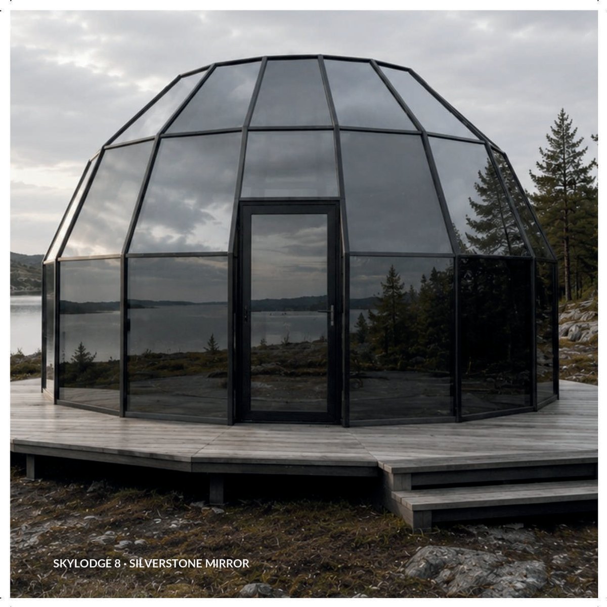 A spa dome on the shore, its deck at water level