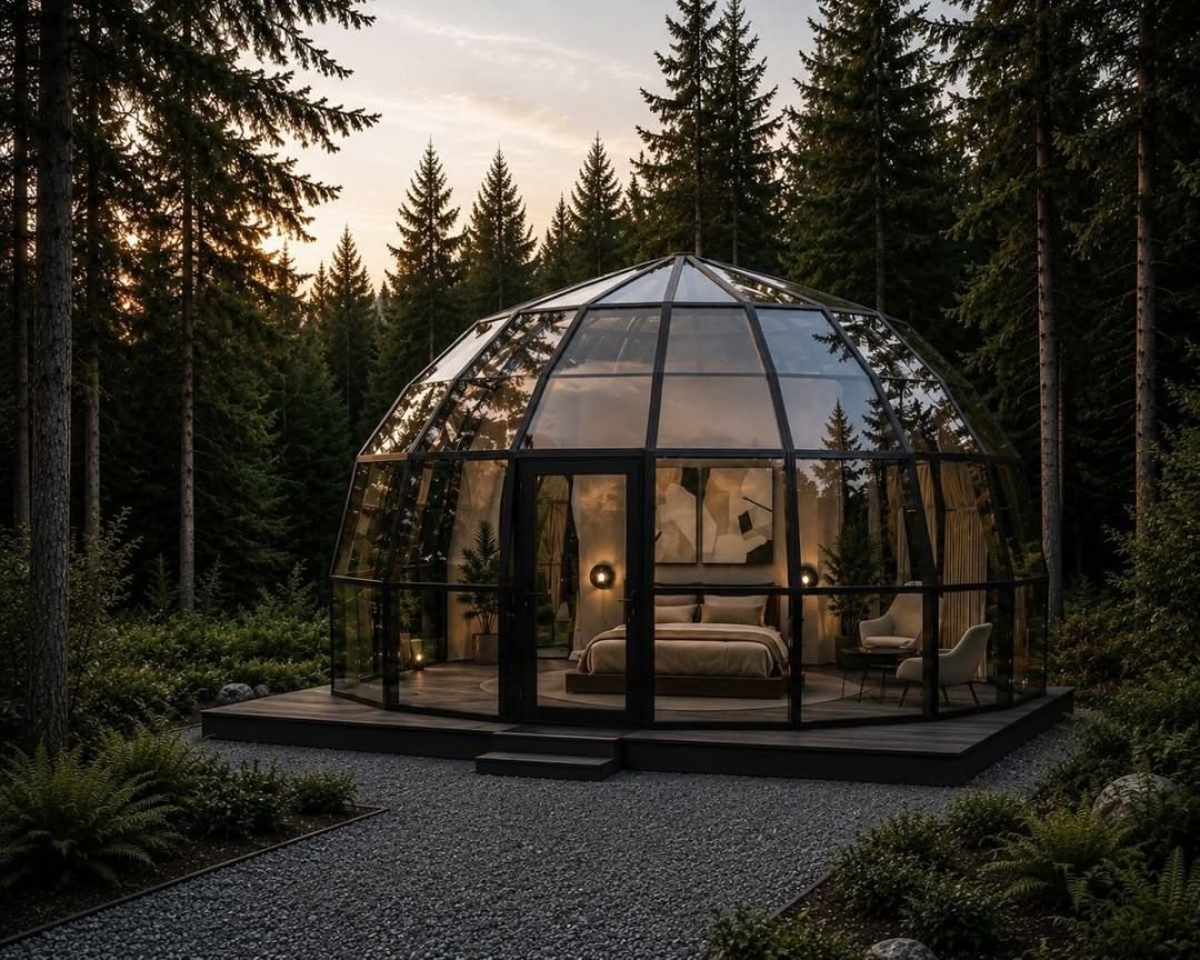 A SkyLodge dome among trees