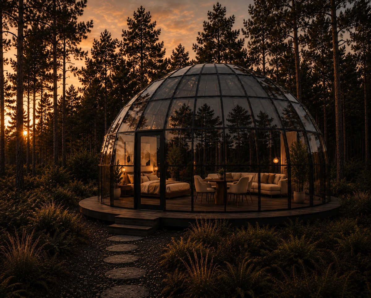 SkyLodge 8 at dusk: a hall that takes a sauna or treatment rooms